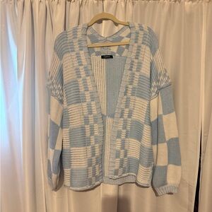 Unbranded Blue & White Checker Knit Open Cardigan